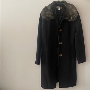 Vintage Black Coat with Faux Fur Collar